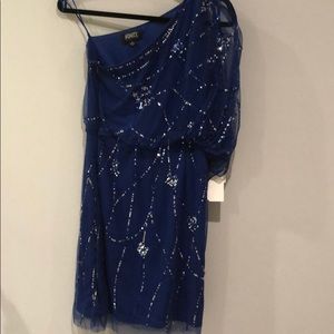 NWT Adrianna Papell One Shoulder Blouson Dress
